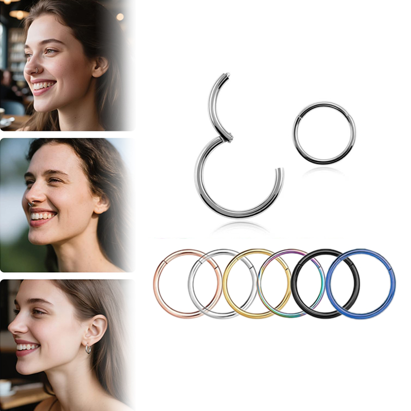 Body Jewelry And Piercing - แหวนจมูกแบบคลิกเกอร์ 16G 316L ทำจากเหล็กกล้าผ่าตัด สำหรับเจาะจมูก ซีก