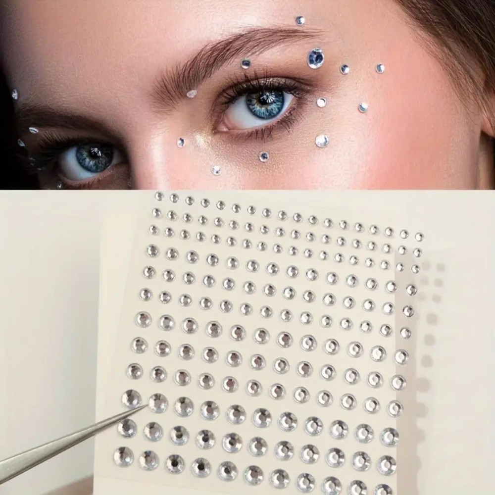 Body Jewelry And Piercing - 165pcs Self-Adhesive Rhinestone สติกเกอร์,สีขาวรอบอัญมณีสําหรับแต่งหน้า Eyes Face
