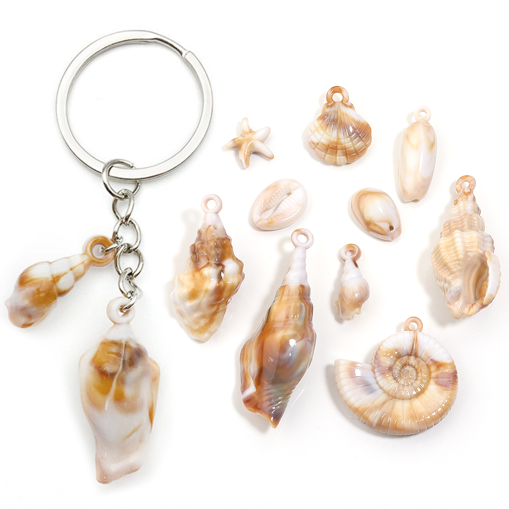 Body Jewelry Beach - 10-100 ชิ้น จี้อะคริลิกลายเปลือกหอยธรรมชาติ รูปหอยสังข์ ปลาดาว เปลือกหอย