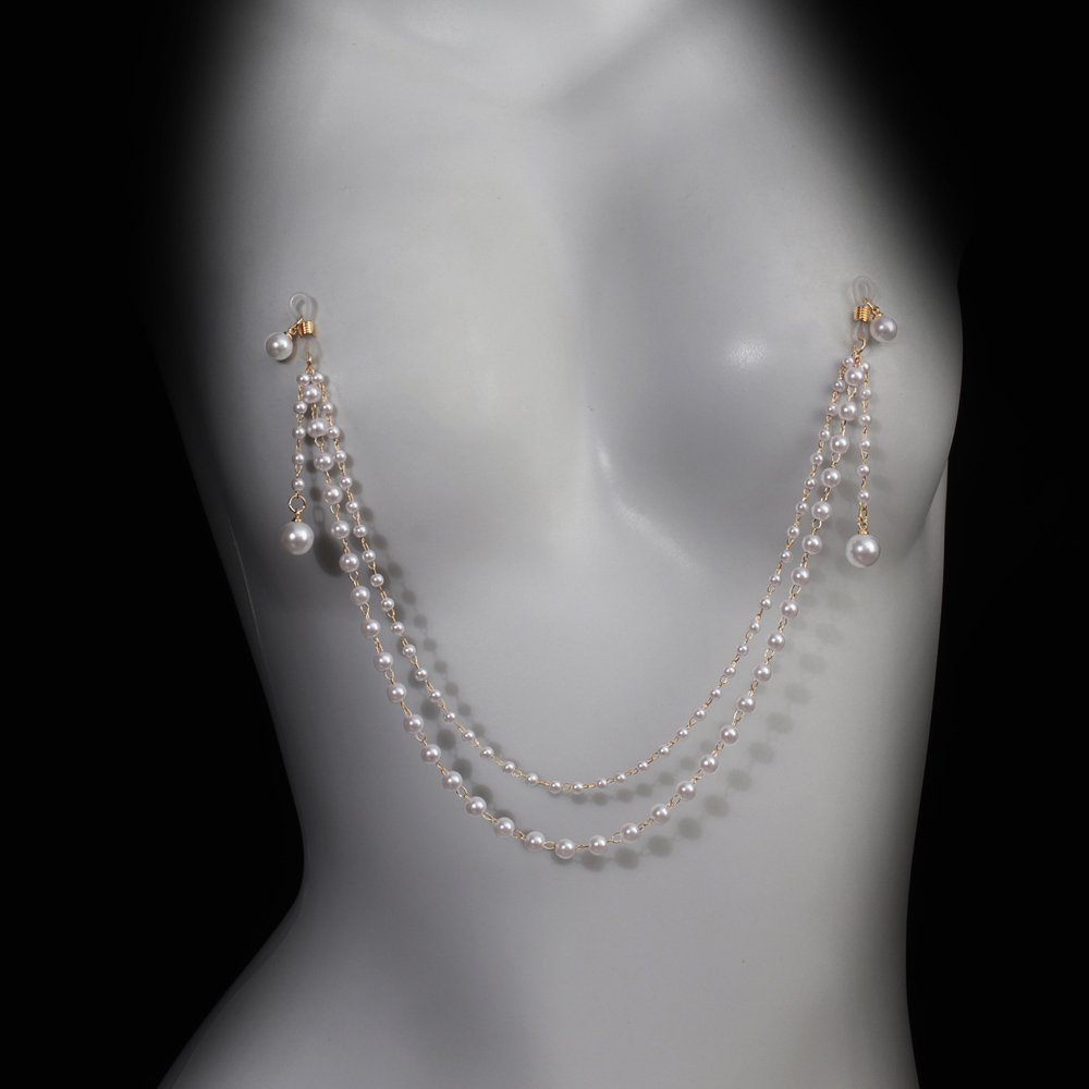 Body Jewelry And Piercing - สร้อยคอประดับมุกเทียมแบบพู่ห้อย ไม่ต้องเจาะ ใช้เป็นเครื่องประดับหน้าอก เซ็กซี่ เหมาะสำหรับใส่ไปไนต์คลับ บิกินี่