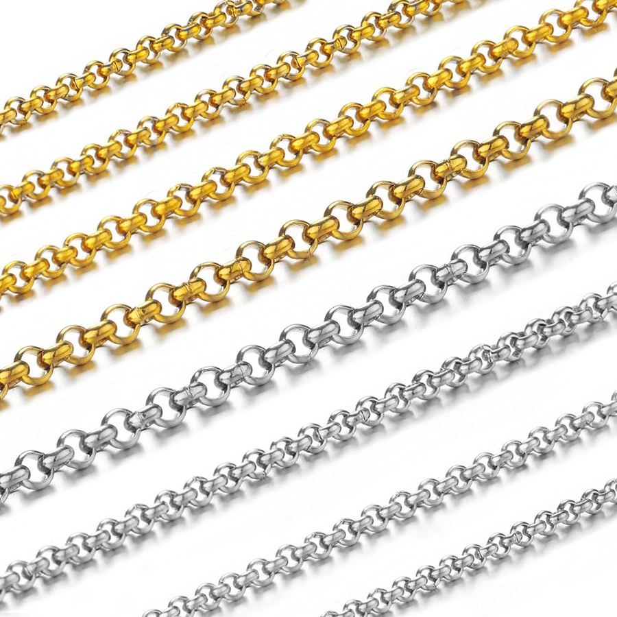 Body Jewelry For You - โซ่สแตนเลสรูปตัวโอขนาดเล็ก 1 เมตร 2-4 มม. สำหรับทำสร้อยคอ