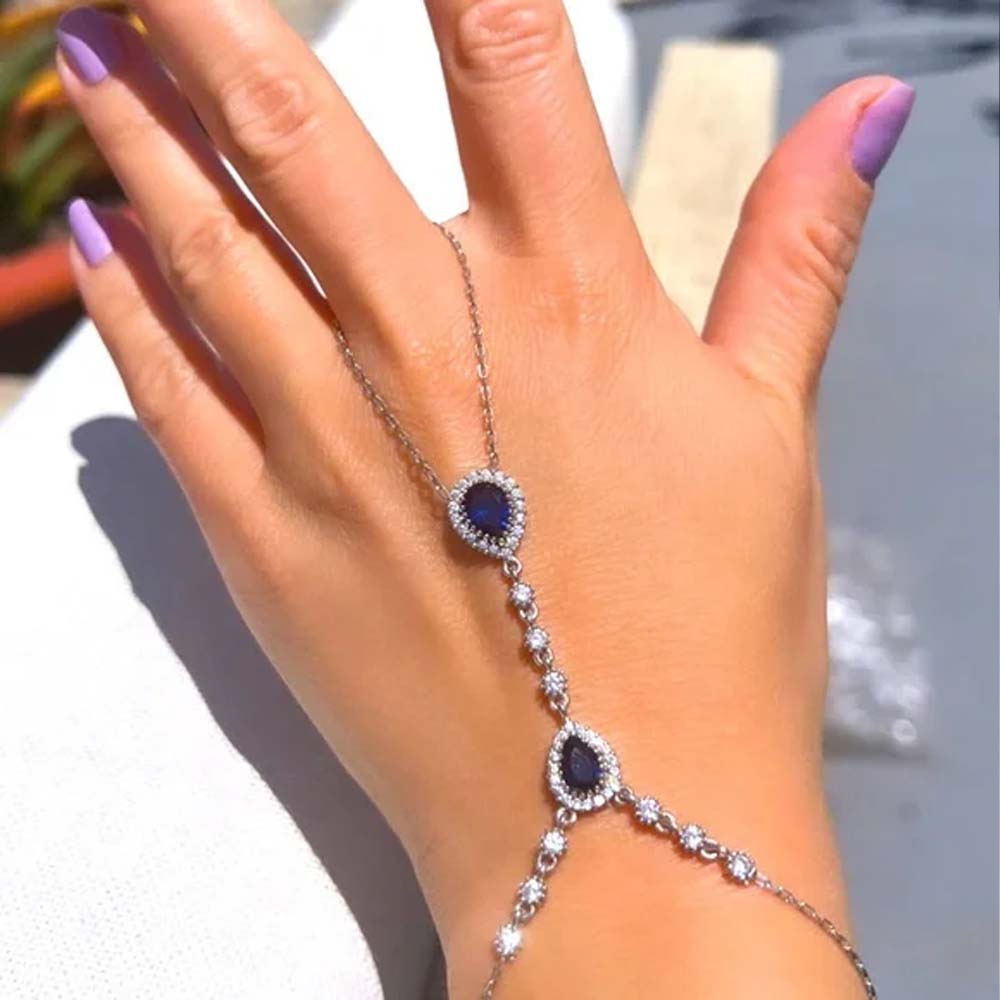 Body Jewelry Dubai - Stonefans เครื่องประดับมือสีฟ้า Dubai สำหรับผู้หญิงกำไล2024หรูหราสร้อยข้อมือพลอยเทียมแฟชั่นแหวนใส่นิ้วงานแต่งงานหนึ่งชิ้นปาล์ม