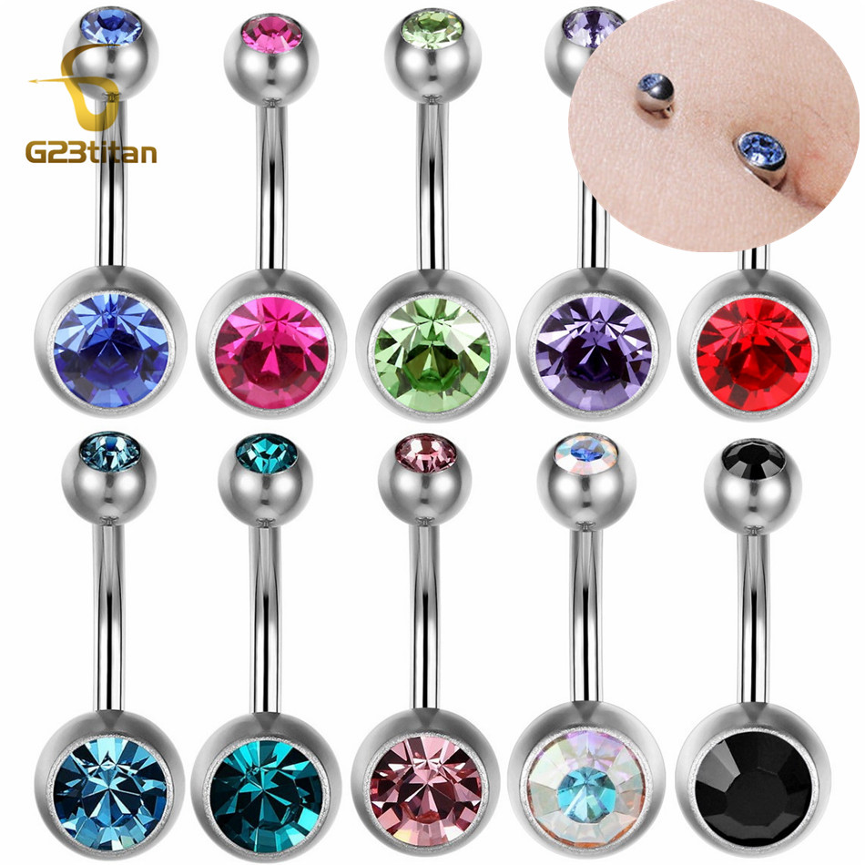 Belly Bar Titanium - G23Titian 14G 8 มม.10 มม.12 มม.ไทเทเนียมผ่าตัดแหวนZircon