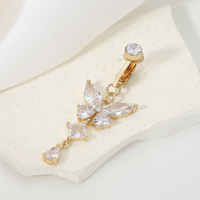 Body Jewelry And Piercing - คลิปบนแหวนปุ่มท้องรูปผีเสื้อทองแดงเพทายปลอมเจาะสะดือสะดือเครื่องประดับร่างกายแฟชั่นอินเทรนด์สไตล์