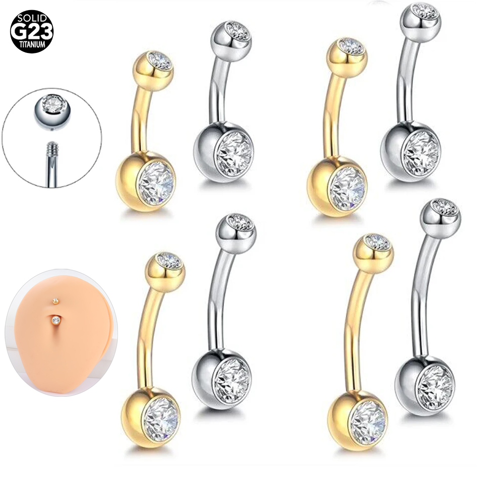 Belly Bar Titanium - แหวนกระดุมเจาะสะดือไทเทเนียม G23 1ชิ้นเกลียวนอก14กรัมเครื่องประดับคริสตัลเซ็กซี่เครื่องประดับร่างกายผู้หญิงยาว6-12มม.