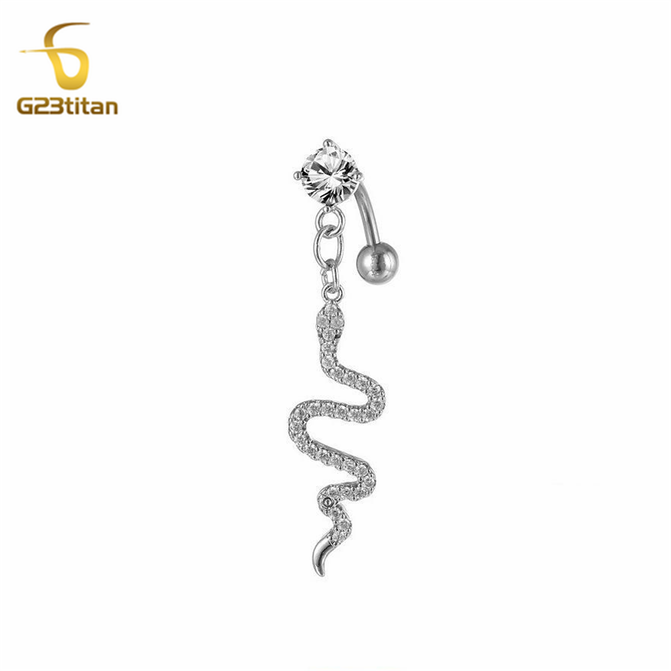 Belly Bar Titanium - จิวสะดือรูปงู G23titan แบบกลับด้าน ขนาด 14G ทำจากไทเทเนียม