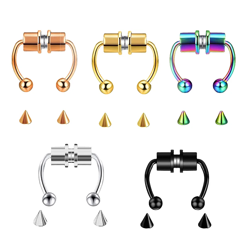Body Jewelry And Piercing - ปลอมเจาะแหวนจมูก Hoop Septum ไม่เจาะจมูกคลิป Rock HipHoop