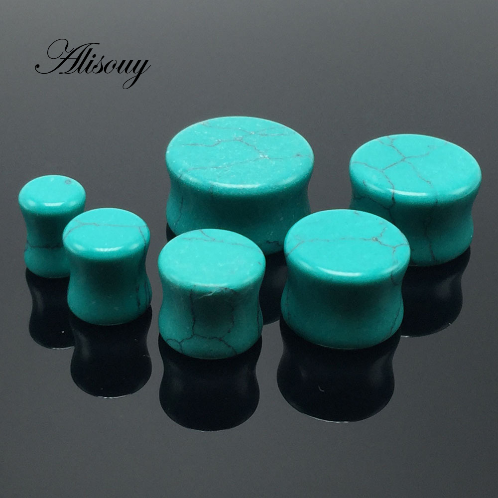 Body Jewelry Gauge To Mm - Alisouy 2ชิ้นแฟชั่นหินสีเขียวขยายหูเจาะอุโมงค์เครื่องประดับGauges 5-16มม.Double Flaredปลั๊กอุดหูเครื่องประดับ