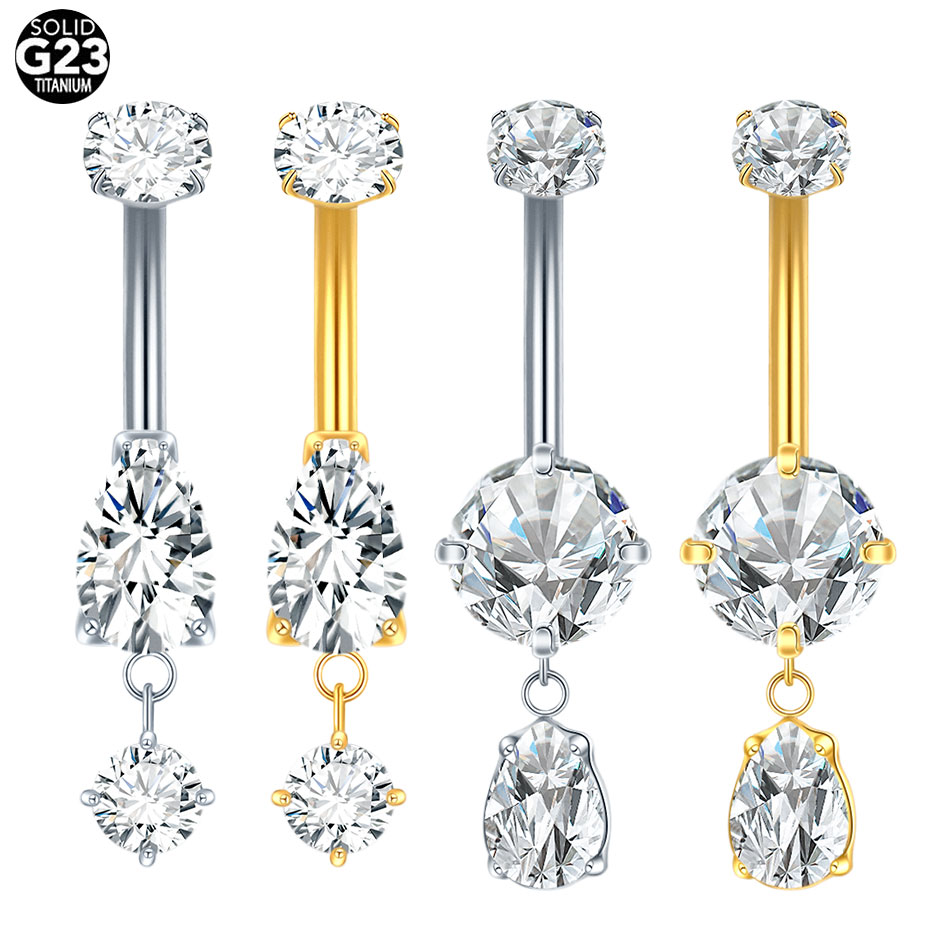 Belly Bar Titanium - ต่างหูเจาะสะดือทรงหยดน้ำประดับคริสตัลไทเทเนียมเซอร์คอน 1/5 ชิ้น เครื่องประดับเจาะสะดือสำหรับผู้หญิง ขนาด 14G