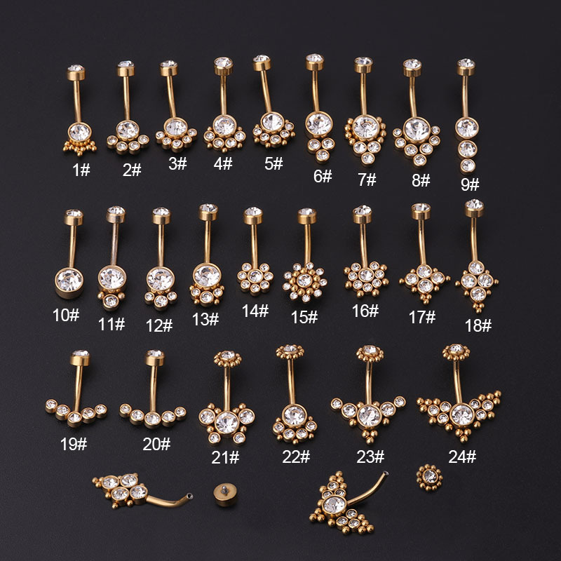 Belly Bar Titanium - แหวนสะดือเซอร์โคเนียมสีทอง สแตนเลสสตีล เจาะขนาด 14G สีทอง แท่งเหล็กสำหรับเจาะสะดือ