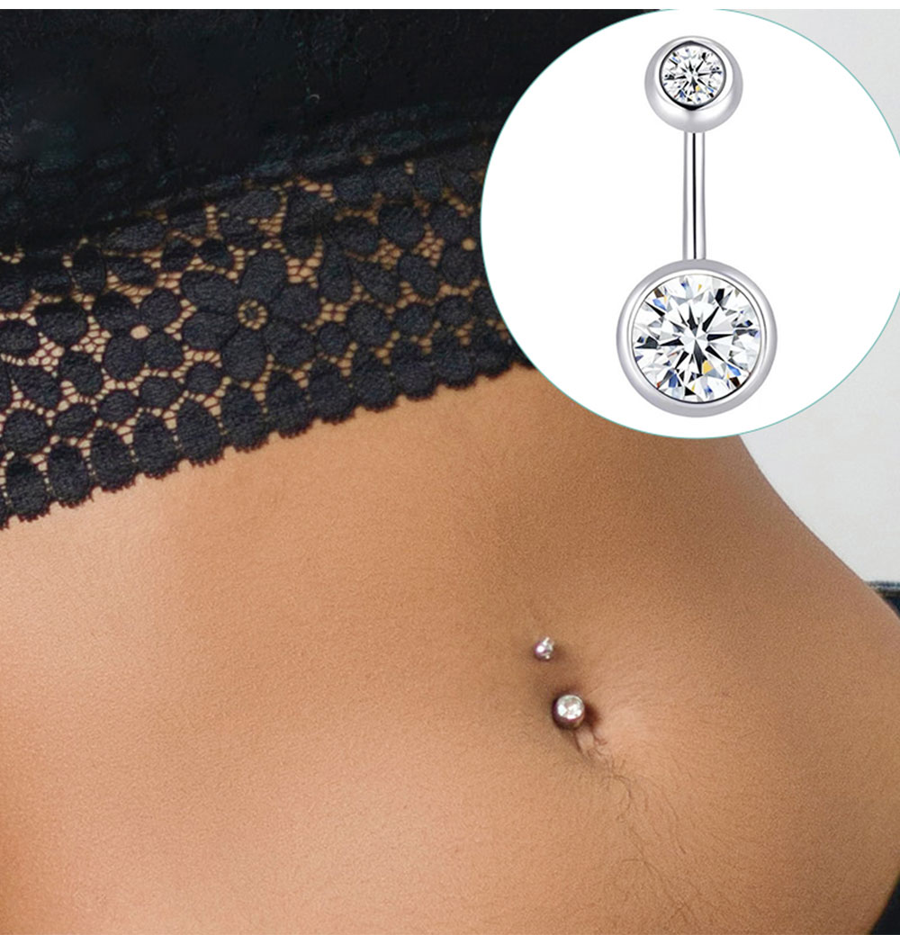 Belly Bar Titanium - อัญมณีคู่แหวนสแตนเลสสตีลคริสตัล Rhinestone Navel แหวน Barbells Studs