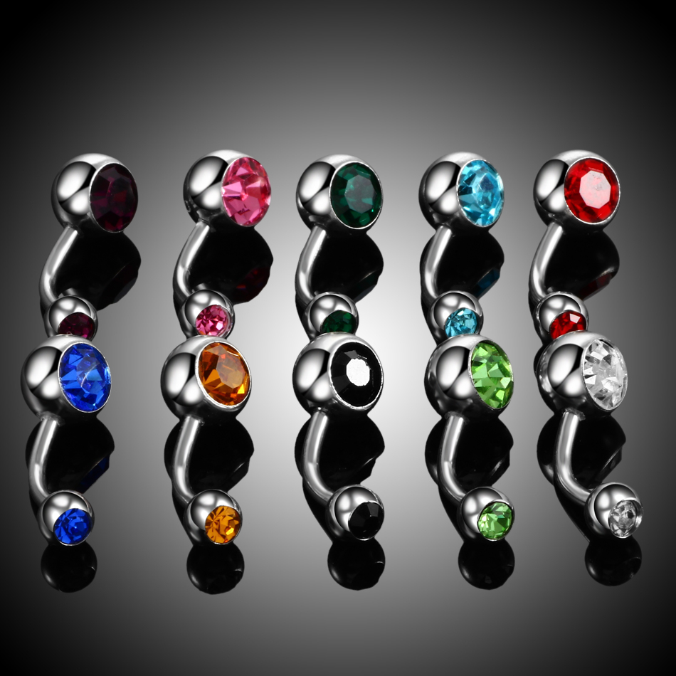 Belly Bar Titanium - ต่างหูเจาะสะดือสแตนเลสประดับเพชรเทียม 10 ชิ้น/ล็อต แหวนเจาะสะดือทรงกลม เครื่องประดับร่างกายสุดเซ็กซี่