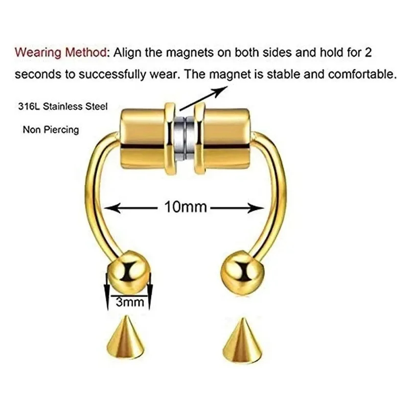 1/2/3 ชิ้น แหวนจมูกแม่เหล็กปลอ - Body Jewelry Nose บทวิจารณ์และราคา