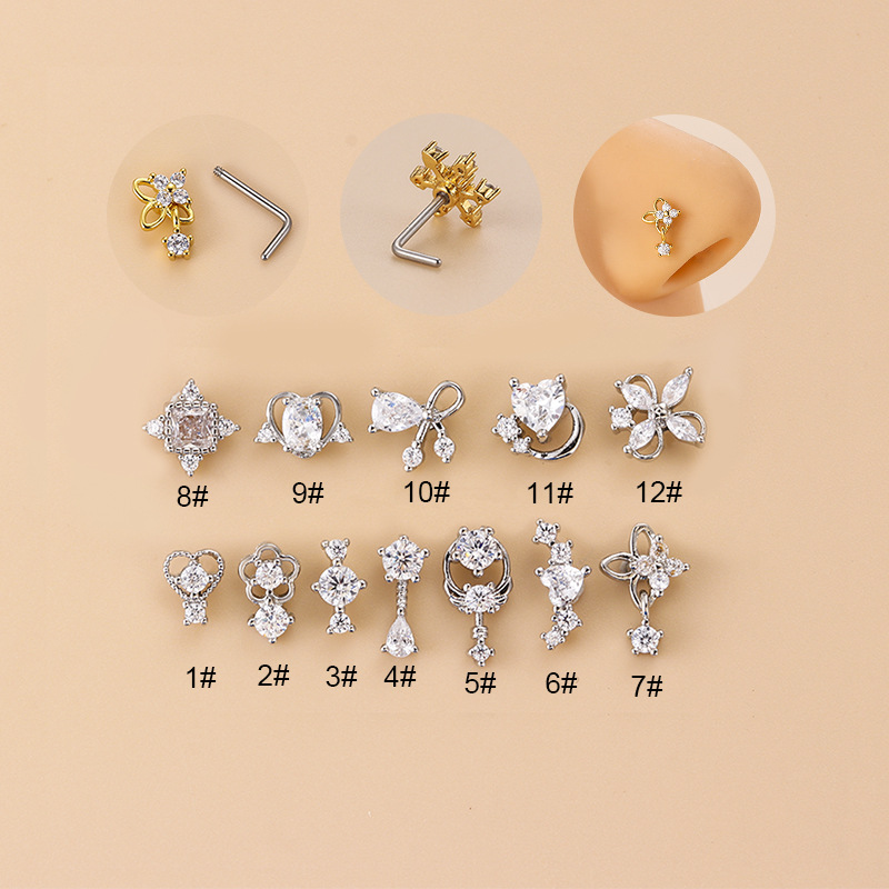 จิวเจาะจมูกทรงตัวแอลประดับเพชร - Body Jewelry Nose บทวิจารณ์และราคา