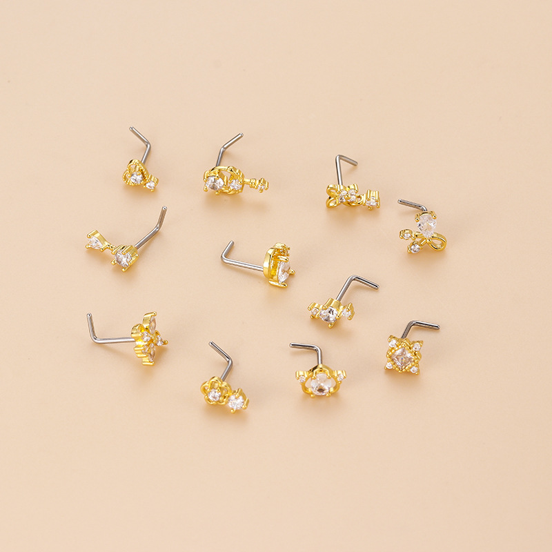 จิวเจาะจมูกทรงตัวแอลประดับเพชร - Body Jewelry Nose บทวิจารณ์และราคา