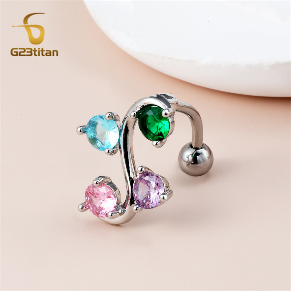 แหวนสะดือสแตนเลสทรงโค้งประดับอ - Body Jewelry Shop บทวิจารณ์และราคา