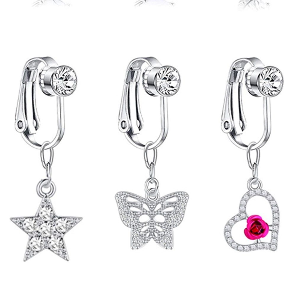 ต่างหูแบบหนีบรูปผีเสื้อ แหวนสะ - Body Jewelry And Piercing บทวิจารณ์และราคา