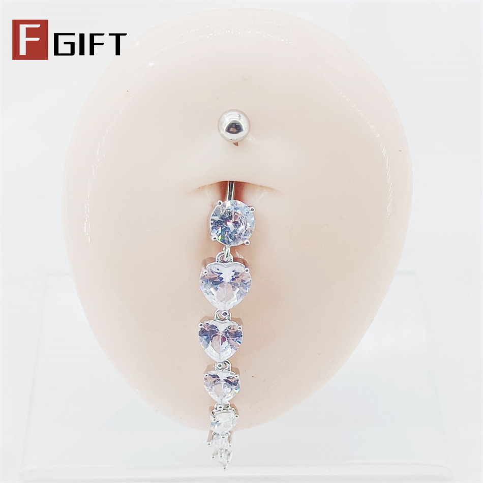 จี้ห้อยยาวสีเงินประดับเพชร CZ  - Belly Bar Titanium บทวิจารณ์และราคา