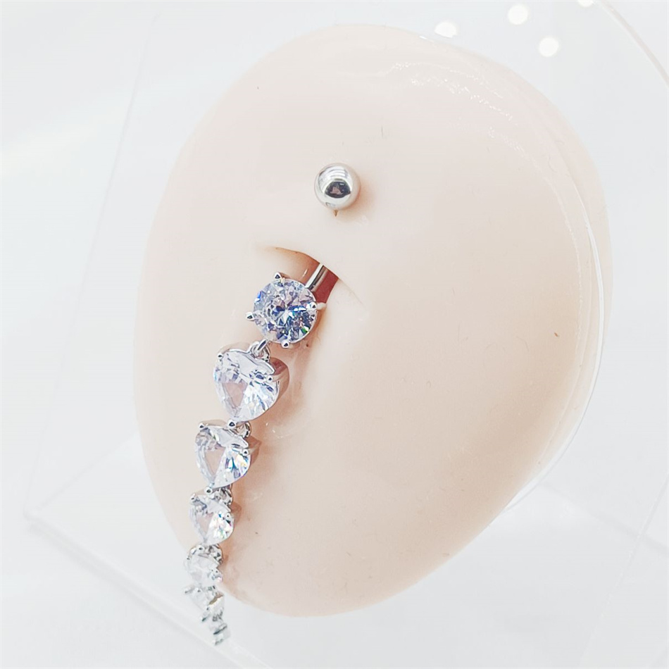 จี้ห้อยยาวสีเงินประดับเพชร CZ  - Belly Bar Titanium บทวิจารณ์และราคา