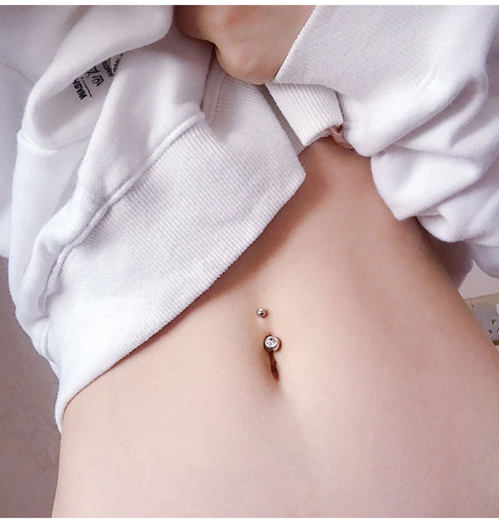 อัญมณีคู่แหวนสแตนเลสสตีลคริสตั - Belly Bar Titanium บทวิจารณ์และราคา