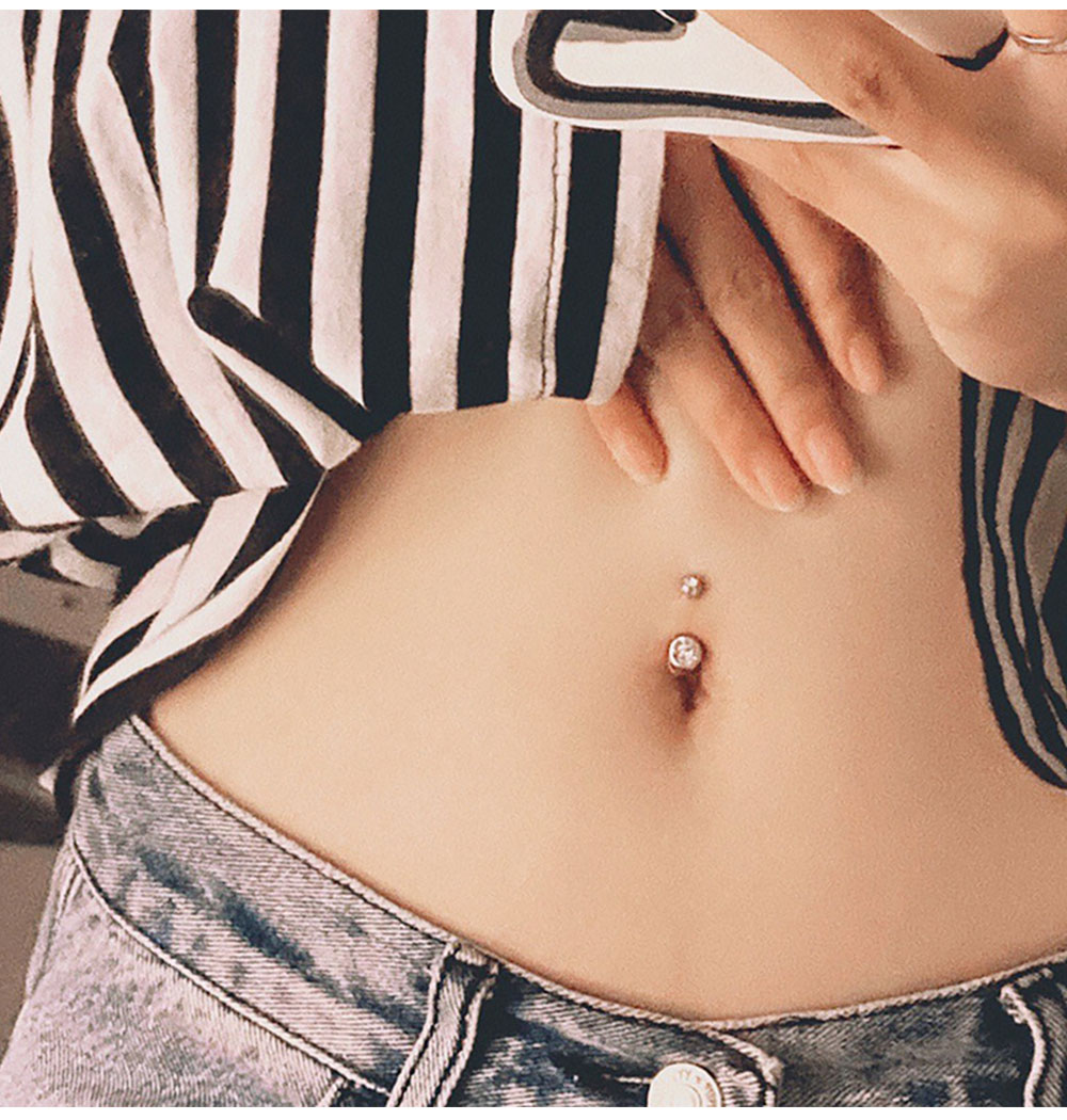 อัญมณีคู่แหวนสแตนเลสสตีลคริสตั - Belly Bar Titanium บทวิจารณ์และราคา